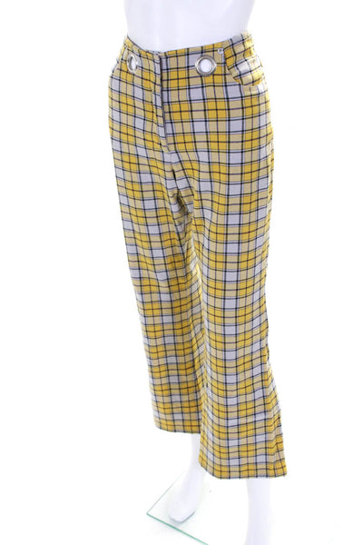 Miaou Womens Plaid Morgan Flare Short Sleeve Crop Top Pants Set Yellow Size 29 S