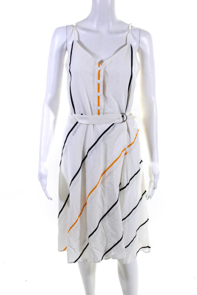 Rag & Bone Women's Sleeveless V Neck Belted Striped Midi Dress White Size S