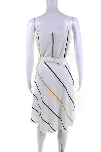 Rag & Bone Women's Sleeveless V Neck Belted Striped Midi Dress White Size S