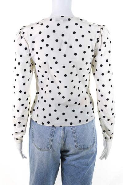 Intermix Women's Silk Polka Dot V-Neck Long Sleeve Ruffle Blouse White Size 0