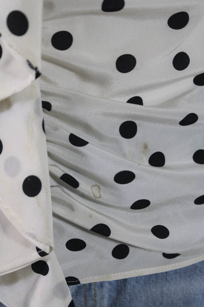 Intermix Women's Silk Polka Dot V-Neck Long Sleeve Ruffle Blouse White Size 0