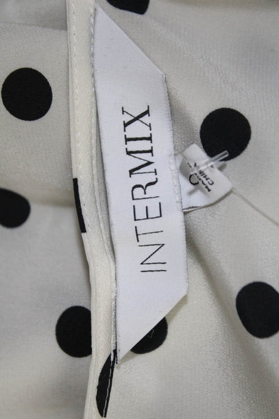Intermix Women's Silk Polka Dot V-Neck Long Sleeve Ruffle Blouse White Size 0