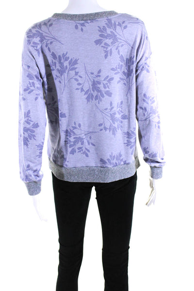 Splendid Womens 3/4 Sleeve Scoop Neck Floral Sweatshirt Blue Gray Size Small