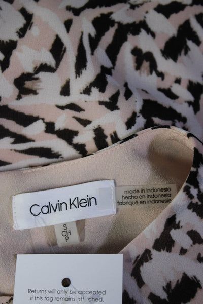 Calvin Klein Womens Long Smocked Sleeve Animal Print Shirt Pink Black Size Small