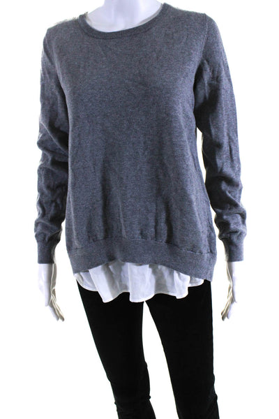 Lord & Taylor Womens Pullover Crew Neck Layered Sweatshirt Gray White Medium