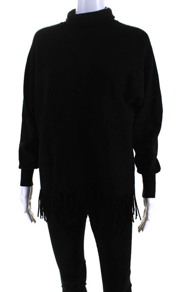 Carmen Carmen Marc Valvo Womens Boxy Fringe Turtleneck Sweater Black Size Medium