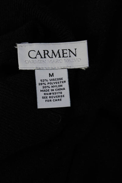 Carmen Carmen Marc Valvo Womens Boxy Fringe Turtleneck Sweater Black Size Medium