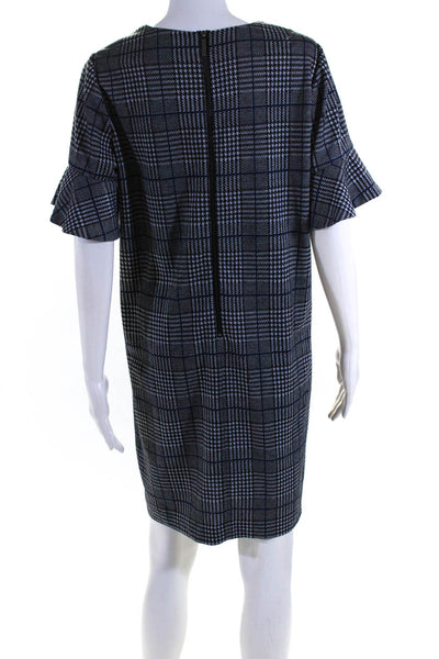 Calvin Klein Womens Back Zip Short Sleeve Glen Plaid Sheath Dress Blue Gray 8