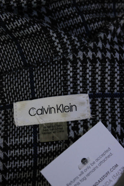 Calvin Klein Womens Back Zip Short Sleeve Glen Plaid Sheath Dress Blue Gray 8