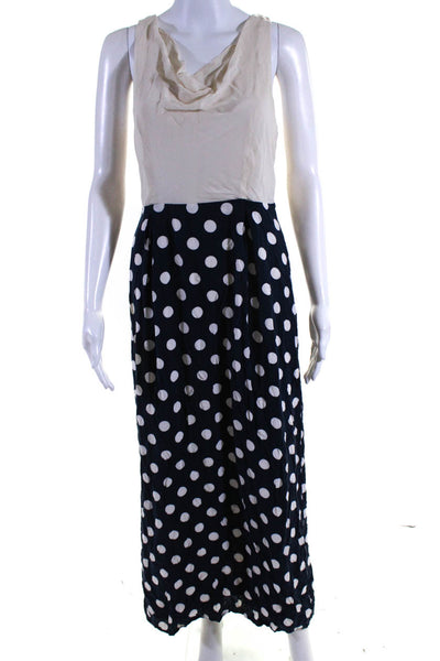 Moulinette Soeurs Anthropologie Womens Polka Dot Midi Silk Dress Blue White 6