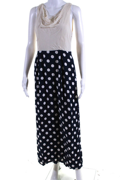 Moulinette Soeurs Anthropologie Womens Polka Dot Midi Silk Dress Blue White 6