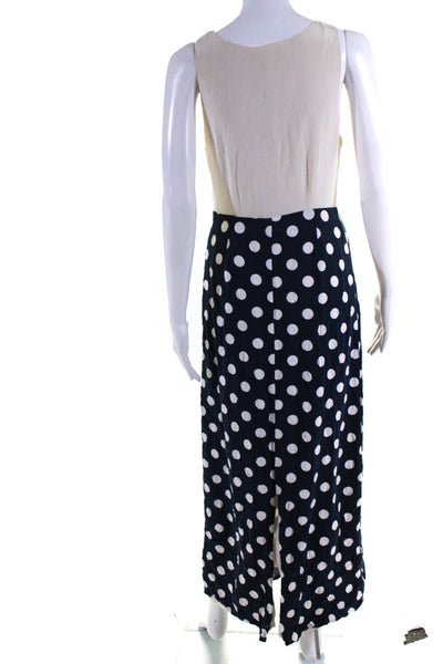 Moulinette Soeurs Anthropologie Womens Polka Dot Midi Silk Dress Blue White 6