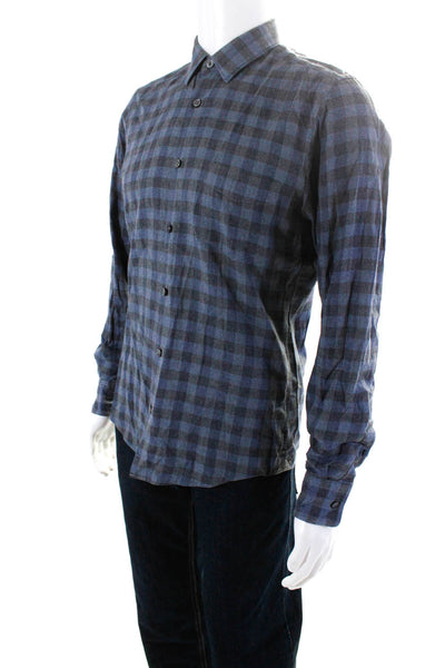 Boss Hugo Boss Mens Blue Cotton Checker Long Sleeve Button Down Shirt Size S