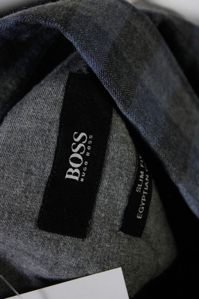 Boss Hugo Boss Mens Blue Cotton Checker Long Sleeve Button Down Shirt Size S