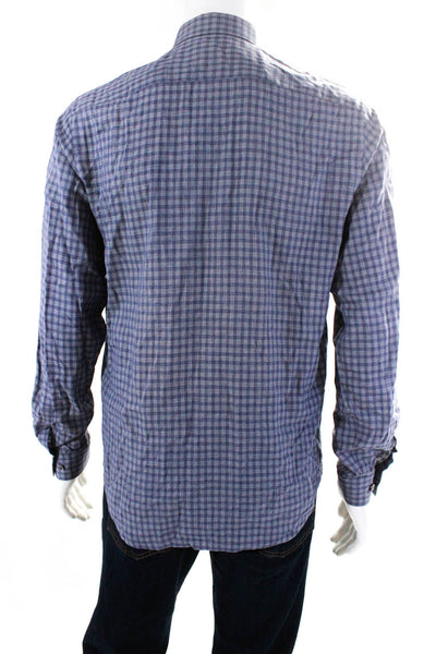 Theory Mens Blue Cotton Checker Collar Long Sleeve Button Down Shirt Size S