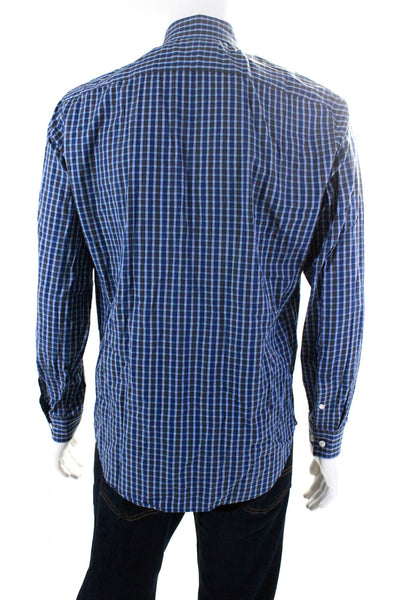 Theory Mens Blue Gray Checker Cotton Collar Long Sleeve Button Down Shirt Size S