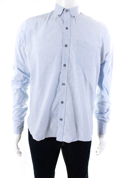 WRK Work Rest Karma Mens Blue Cotton Collar Long Sleeve Button Down Shirt Size S