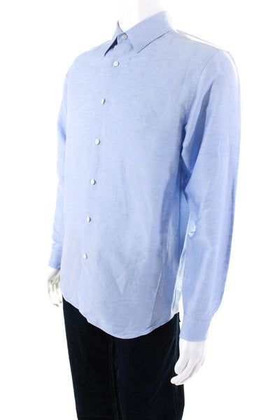 Theory Mens Light Blue Cotton Collar Linen Long Sleeve Button Down Shirt Size S