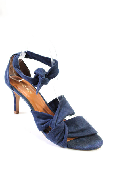 Klub Nico Womens Suede Interlocking Open Toe Tie Ankle Strap Heels Blue Size 9