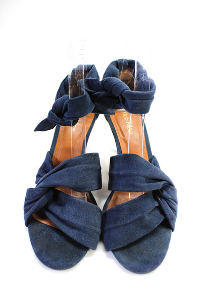 Klub Nico Womens Suede Interlocking Open Toe Tie Ankle Strap Heels Blue Size 9