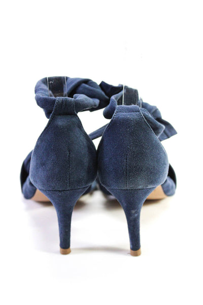 Klub Nico Womens Suede Interlocking Open Toe Tie Ankle Strap Heels Blue Size 9