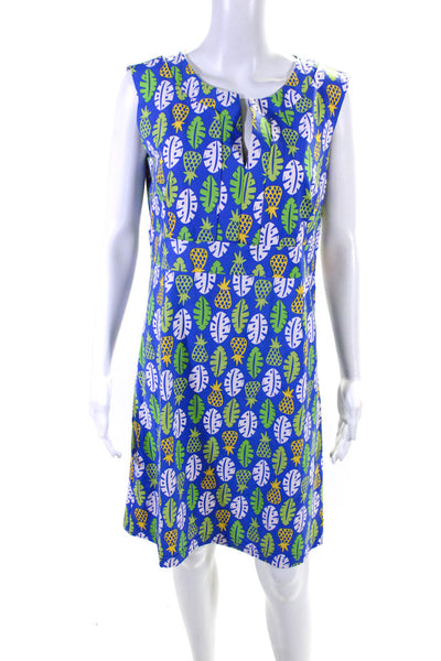 Katherine Way Women's Sleeveless Pineapple Print Knee Length Dress Blue Size M