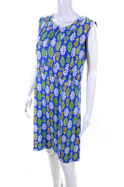 Katherine Way Women's Sleeveless Pineapple Print Knee Length Dress Blue Size M