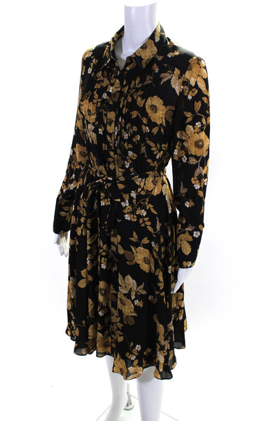 Nanette Nanette Lepore Women's Long Sleeve Belted Floral Midi Dress Black Size 6