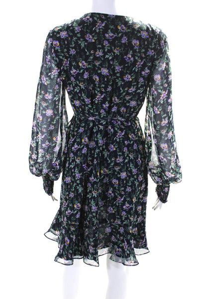 Bardot Womens Long Sleeve Floral Chiffon A Line Wrap Dress Navy Purple Size 8