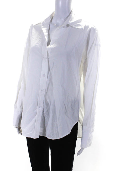 Monrow Womens Long Sleeve Oversize Button Up Shirt Blouse White Size Small