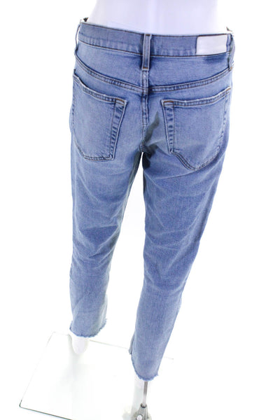 Re/Done Womens Cotton Denim Cut Off Hem Button Up High Rise Jeans Blue Size 26