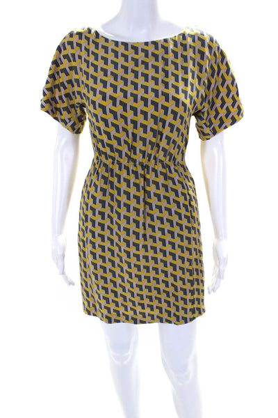 Rag & Bone Womens Silk Crepe Geometric Printed Zip Up Shift Dress Yellow Size 0