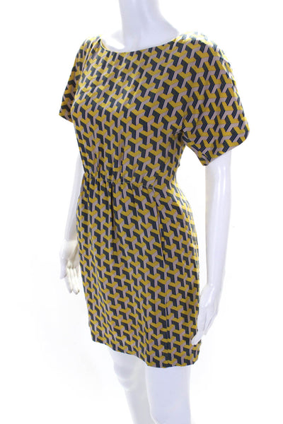 Rag & Bone Womens Silk Crepe Geometric Printed Zip Up Shift Dress Yellow Size 0