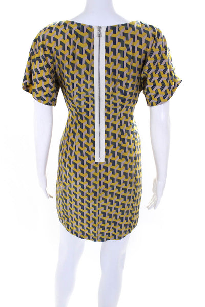 Rag & Bone Womens Silk Crepe Geometric Printed Zip Up Shift Dress Yellow Size 0