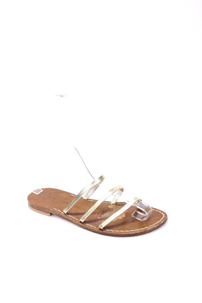 Bottega Capri Womens Metallic Leather Strappy Flat Slides Sandals Gold Size 7