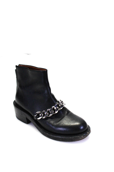 Givenchy Womens Chain Link Mid Heel Ankle Boots Black Leather Size 8