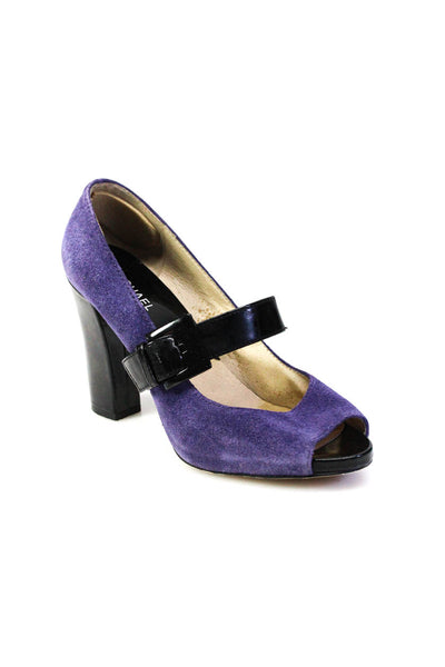 Michael Michael Kors Womens Suede Peep Toe Pumps Purple Black Size 8.5 Medium