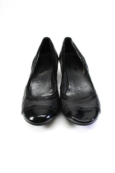 Cole Haan Wiomens Leather Cap Toe Slide On Wedge Pumps Black Size 5.5 B