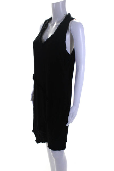 Wyatt Womens Linen Asymmetrical Fringed Sleeveless Pullover Dress Black Size L