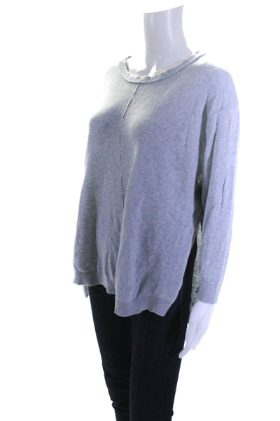 360 Sweater Womens Cotton Graphic Slit Long Sleeve Pullover Sweater Gray Size M