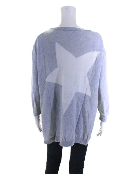 360 Sweater Womens Cotton Graphic Slit Long Sleeve Pullover Sweater Gray Size M