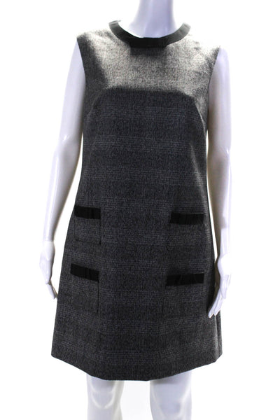 Prada Womens Grosgrain Bow Plaid Sleeveless Shift Dress Black Gray Size IT 44