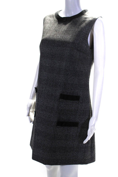 Prada Womens Grosgrain Bow Plaid Sleeveless Shift Dress Black Gray Size IT 44