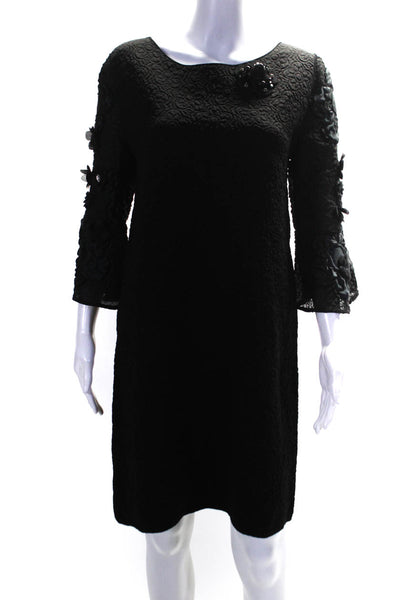 Fendi Womens Embellished Short Sleeve Jacquard Shift Dress Black Size IT 44