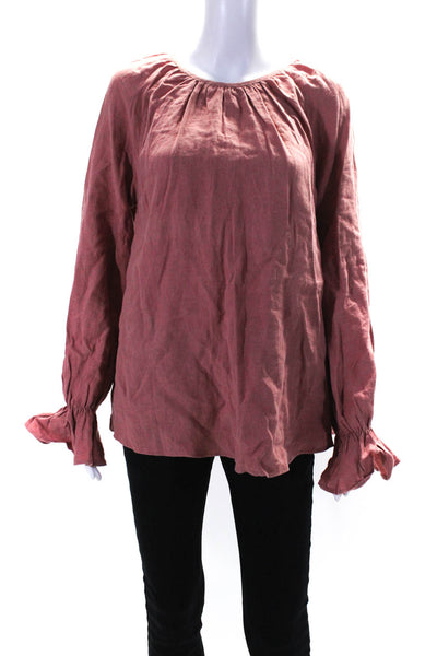 Marle Women's Long Sleeve Scoop Neck Linen Top Pink Size 8