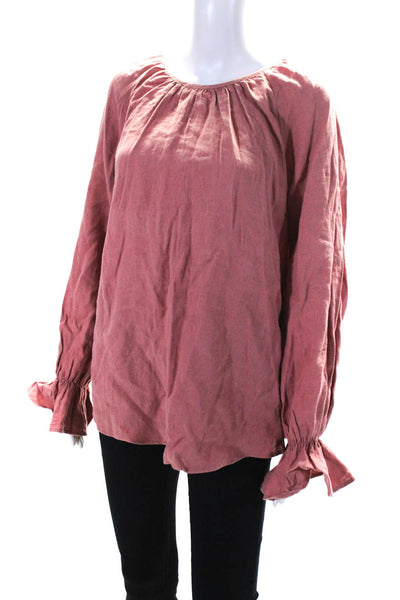 Marle Women's Long Sleeve Scoop Neck Linen Top Pink Size 8