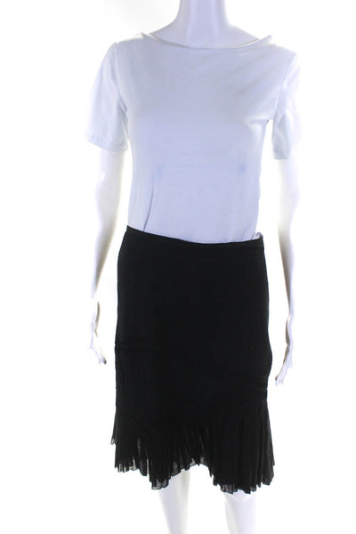 Elie Tahari Women's Zip Closure Ruffle A-Line Midi Skirt Black Size S