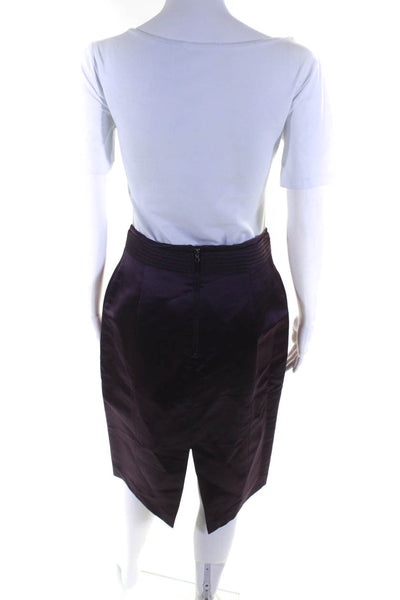 Elie Tahari Women's Zip Closure Slit Hem A-Line Midi Skirt Burgundy Size 4