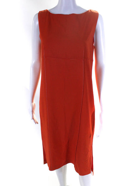 DKNY Women's Round Neck Sleeveless A-Line Midi Dress Orange Size S