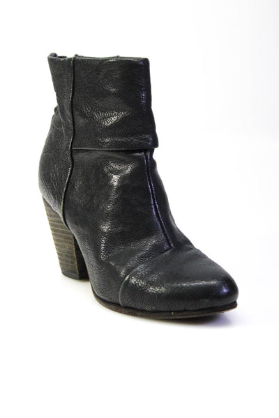 Rag & Bone Womens Leather Closed Toe Cuban Black Heel Ankle Boots Black Size 8